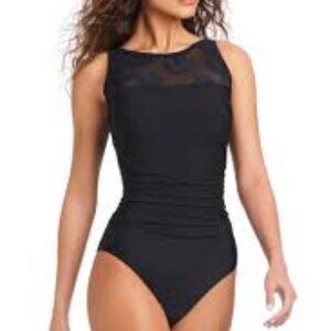 $ 149 Beyond Control Women's Textured Mesh High-Neck Swimsuit Size 14
